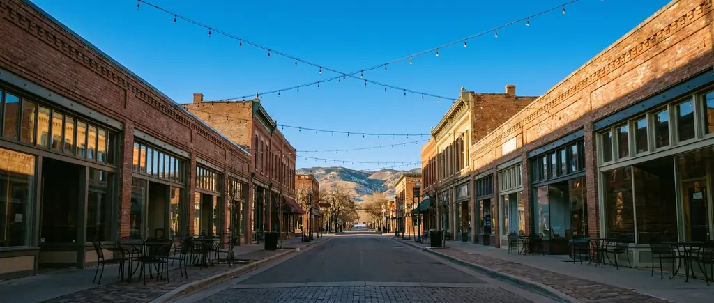Old Town Fort Collins with the foothills at the end of the street