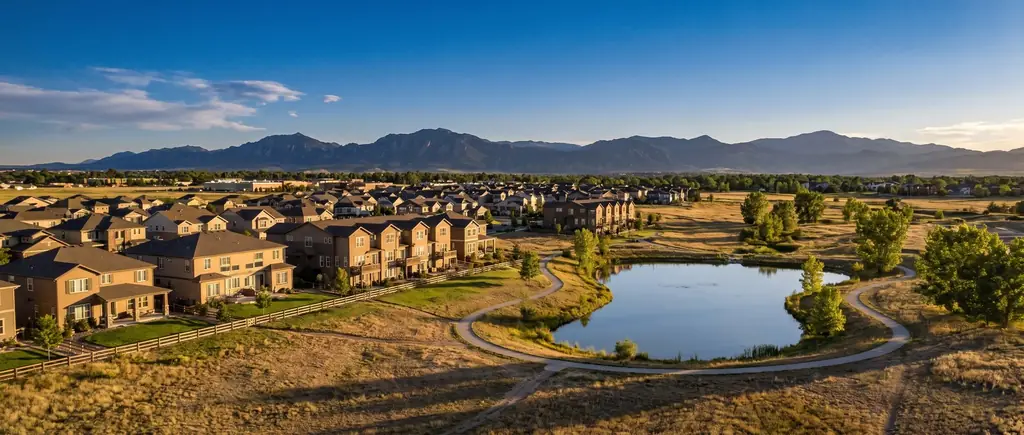 A Thornton neighbourhood park with the mountains on the horizon